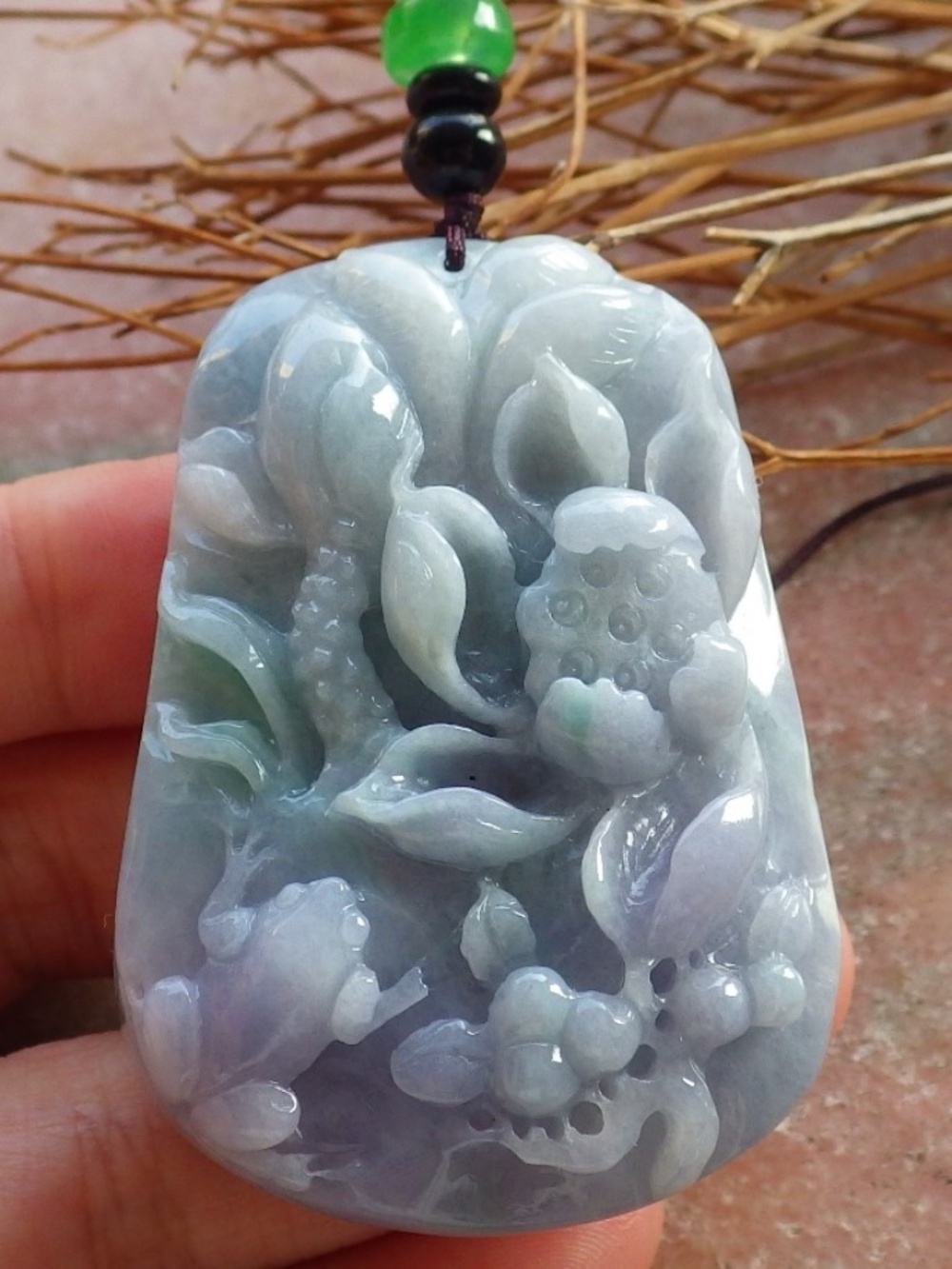 Certified Natural Lavender Burma A Jade jadeite Frog Toad Lotus Pendant Necklace